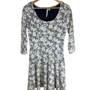 LC Lauren Conrad Dress Womens Medium Gray Floral Stretch A-line Lined